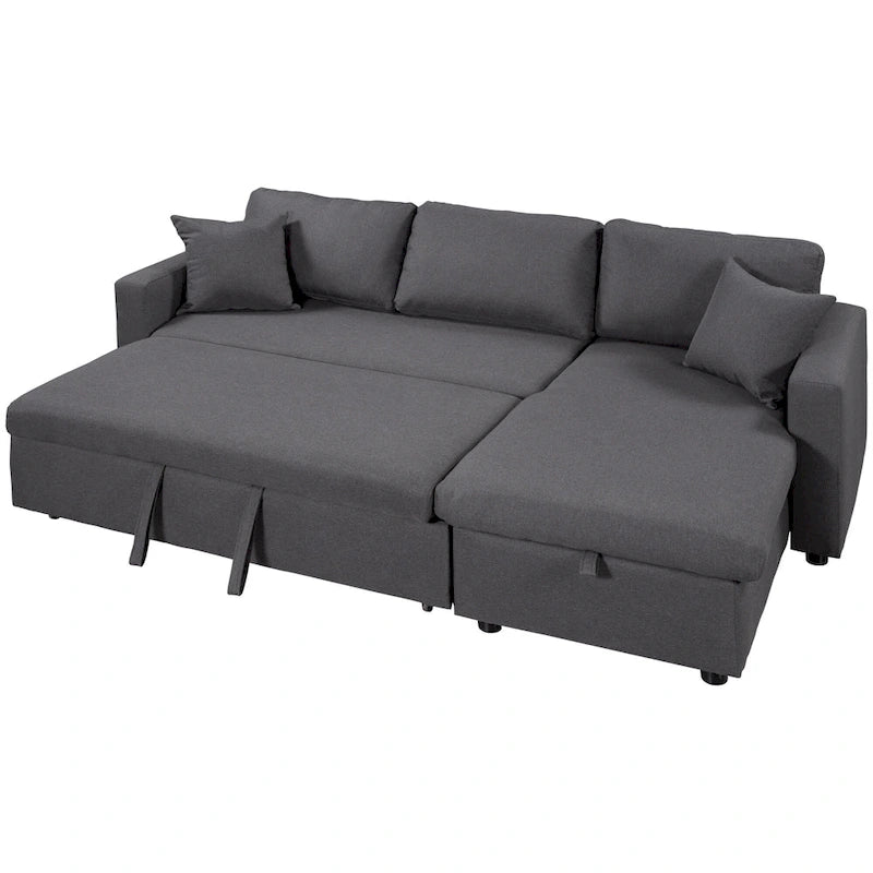 Canapé d'angle convertible rembourré avec espace de rangement et 2 coussins de décoration