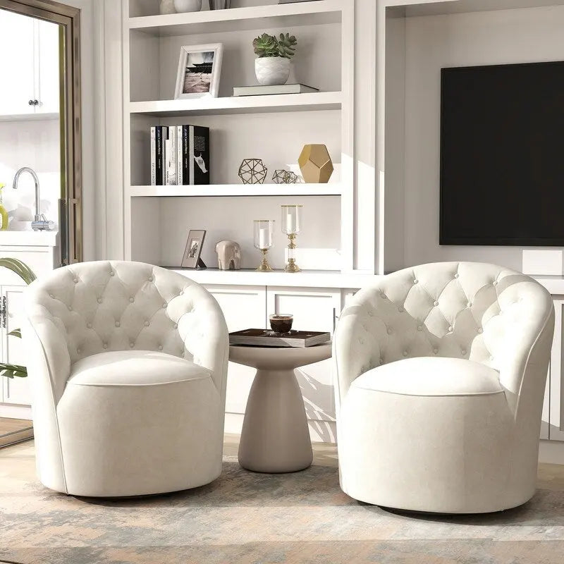 Fauteuil pivotant en velours avec dossier capitonné (beige / marine / noir / orange)