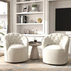 Fauteuil pivotant en velours avec dossier capitonné (beige / marine / noir / orange)