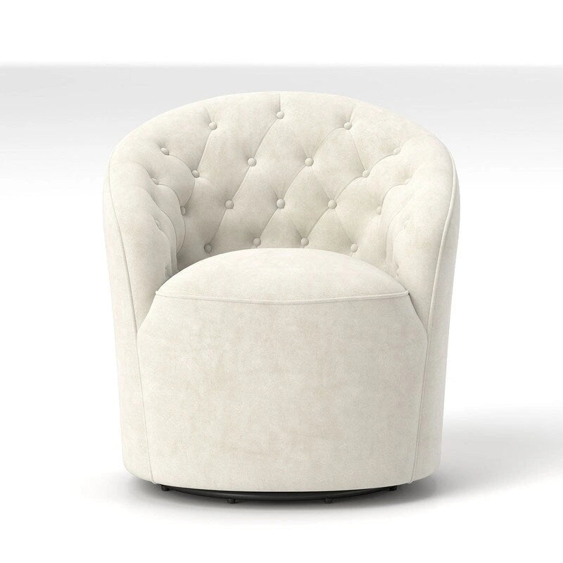 Fauteuil pivotant en velours avec dossier capitonné (beige / marine / noir / orange)