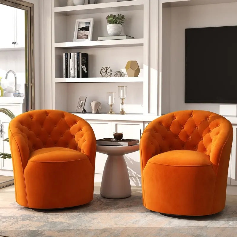 Fauteuil pivotant en velours avec dossier capitonné (beige / marine / noir / orange)