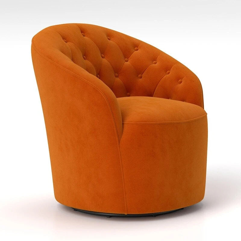 Fauteuil pivotant en velours avec dossier capitonné (beige / marine / noir / orange)