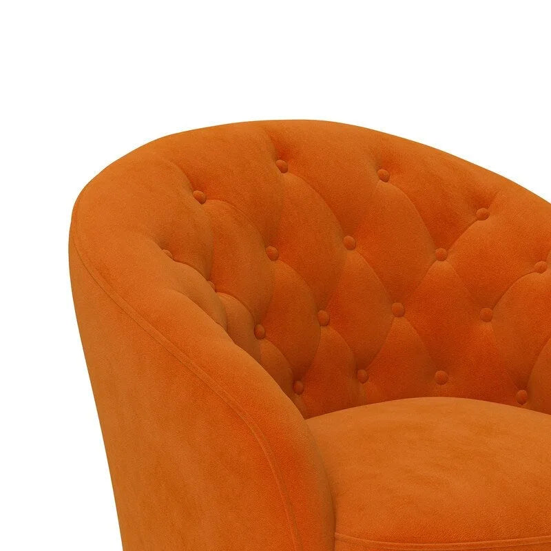Fauteuil pivotant en velours avec dossier capitonné (beige / marine / noir / orange)