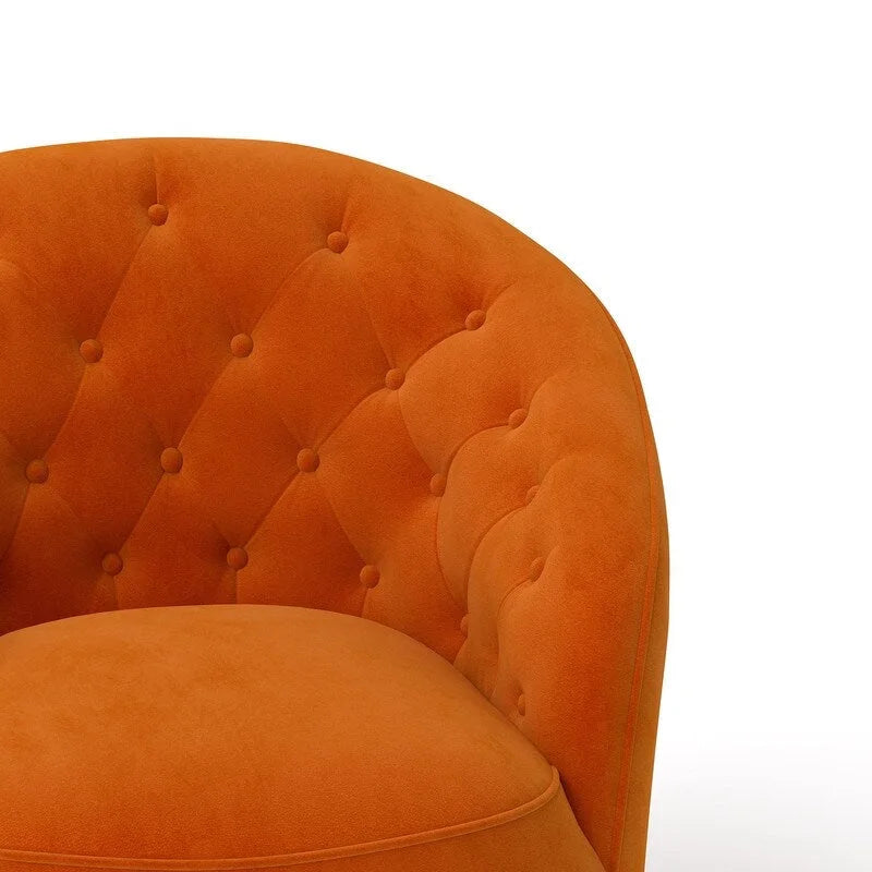 Fauteuil pivotant en velours avec dossier capitonné (beige / marine / noir / orange)