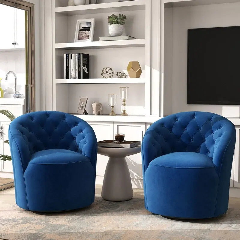 Fauteuil pivotant en velours avec dossier capitonné (beige / marine / noir / orange)