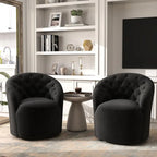 Fauteuil pivotant en velours avec dossier capitonné (beige / marine / noir / orange)