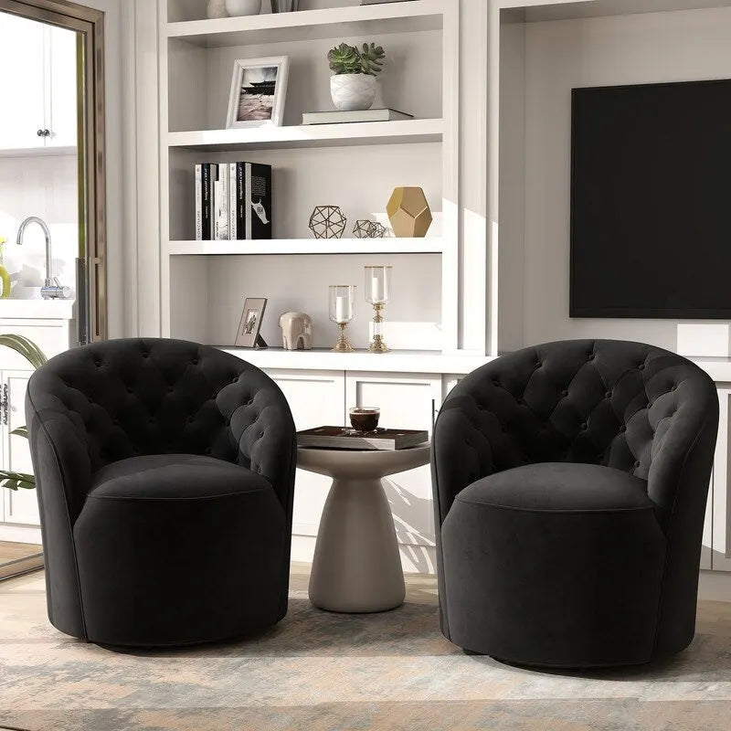 Fauteuil pivotant en velours avec dossier capitonné (beige / marine / noir / orange)