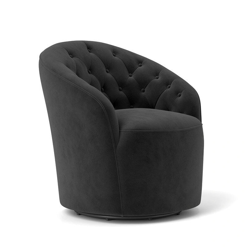 Fauteuil pivotant en velours avec dossier capitonné (beige / marine / noir / orange)