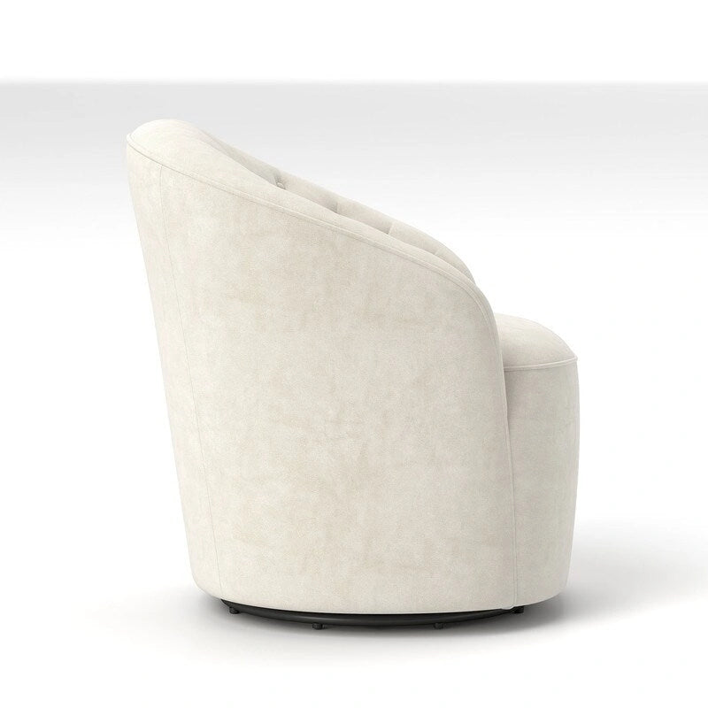 Fauteuil pivotant en velours avec dossier capitonné (beige / marine / noir / orange)