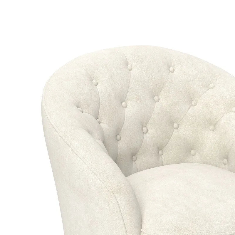 Fauteuil pivotant en velours avec dossier capitonné (beige / marine / noir / orange)