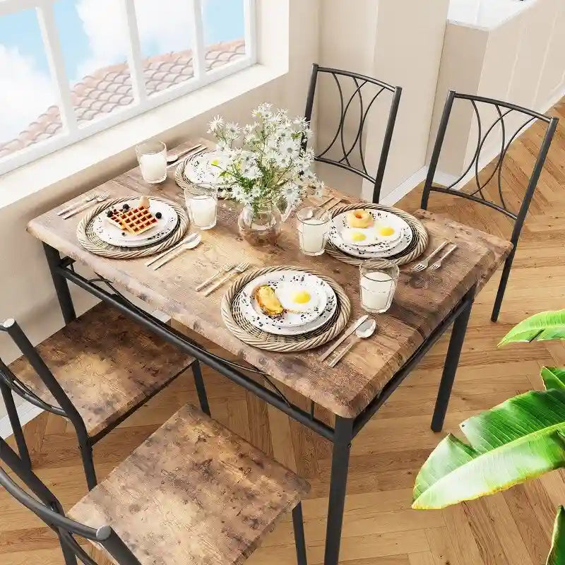 Ensemble de table à manger pour 4, table de cuisine avec 2 bancs rembourrés