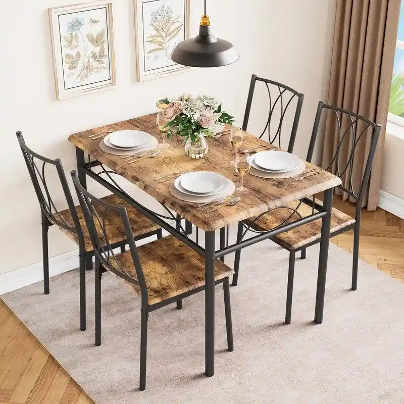 Ensemble de table à manger pour 4, table de cuisine avec 2 bancs rembourrés