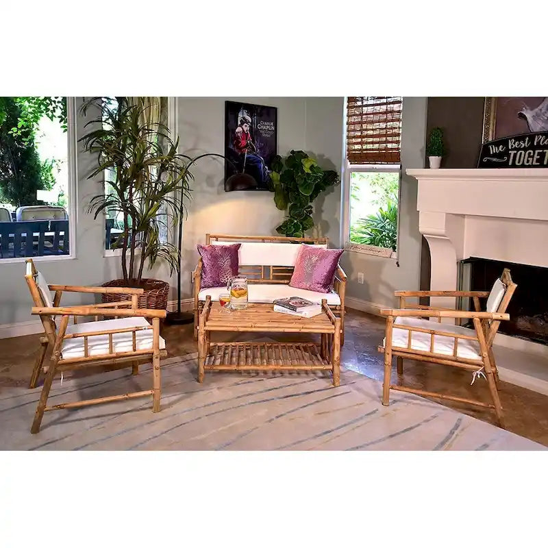 Ensemble de canapé d'appoint en bambou 4 pièces avec table