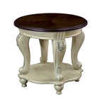 Ensemble de tables basses, Table basse et deux tables d'appoint de 3 pièces pour bureau, salon, finition blanc ébréché et plateau cerisier