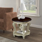 Ensemble de tables basses, Table basse et deux tables d'appoint de 3 pièces pour bureau, salon, finition blanc ébréché et plateau cerisier