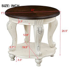 Ensemble de tables basses, Table basse et deux tables d'appoint de 3 pièces pour bureau, salon, finition blanc ébréché et plateau cerisier
