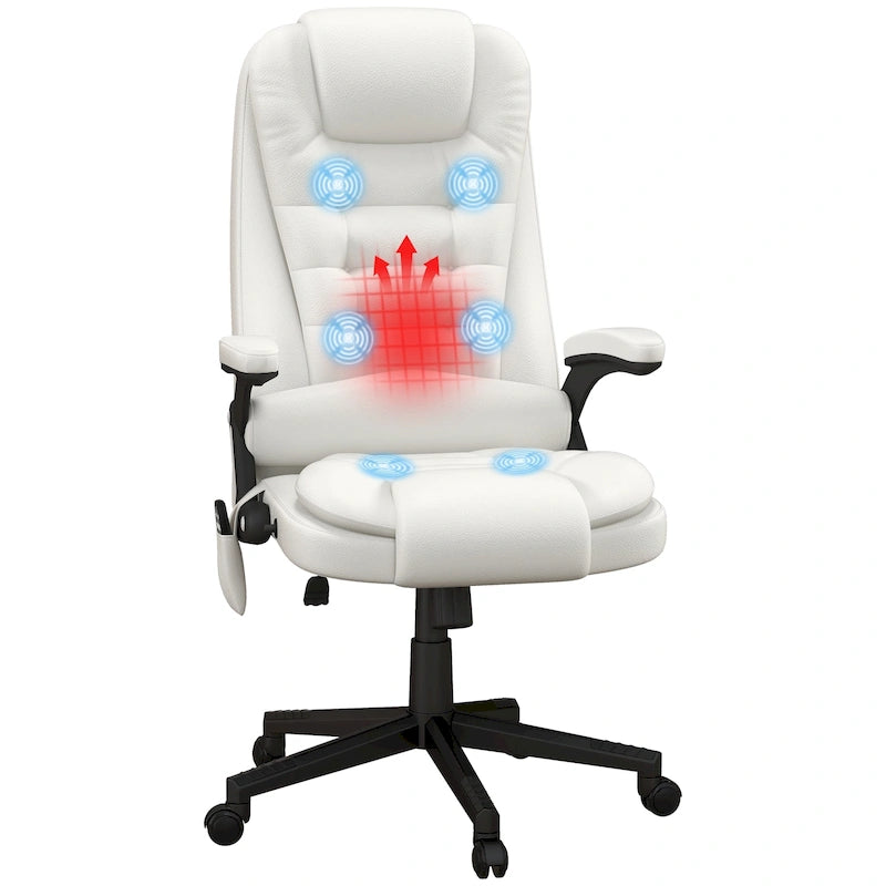 Chaise de bureau de massage vibrant à dossier haut avec 6 points de vibration, fauteuil d'ordinateur inclinable et chauffant avec accoudoir et télécommande