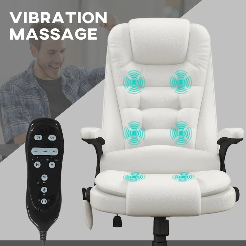 Chaise de bureau de massage vibrant à dossier haut avec 6 points de vibration, fauteuil d'ordinateur inclinable et chauffant avec accoudoir et télécommande
