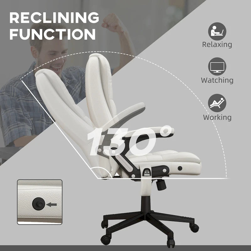 Chaise de bureau de massage vibrant à dossier haut avec 6 points de vibration, fauteuil d'ordinateur inclinable et chauffant avec accoudoir et télécommande