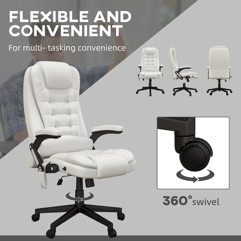 Chaise de bureau de massage vibrant à dossier haut avec 6 points de vibration, fauteuil d'ordinateur inclinable et chauffant avec accoudoir et télécommande