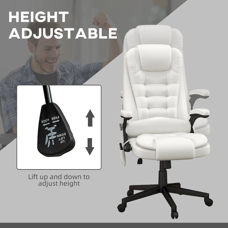 Chaise de bureau de massage vibrant à dossier haut avec 6 points de vibration, fauteuil d'ordinateur inclinable et chauffant avec accoudoir et télécommande