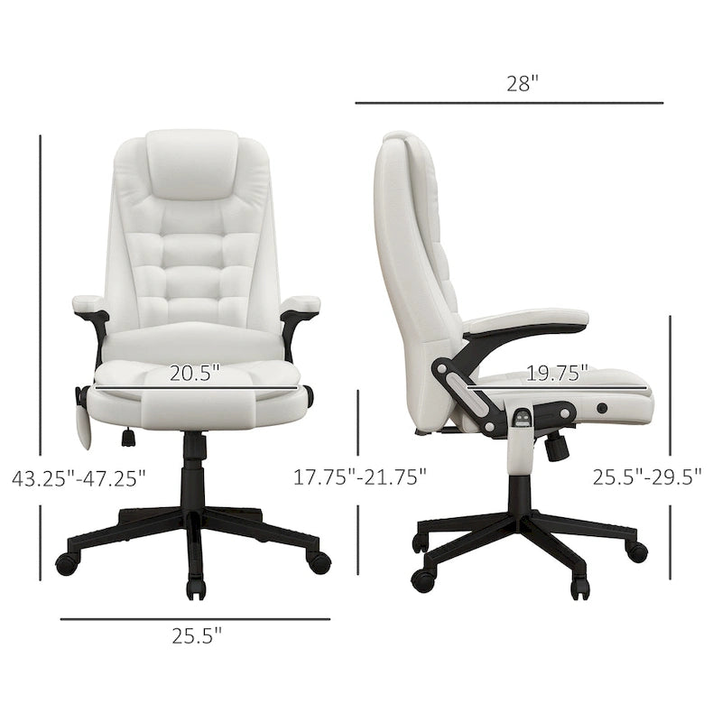 Chaise de bureau de massage vibrant à dossier haut avec 6 points de vibration, fauteuil d'ordinateur inclinable et chauffant avec accoudoir et télécommande