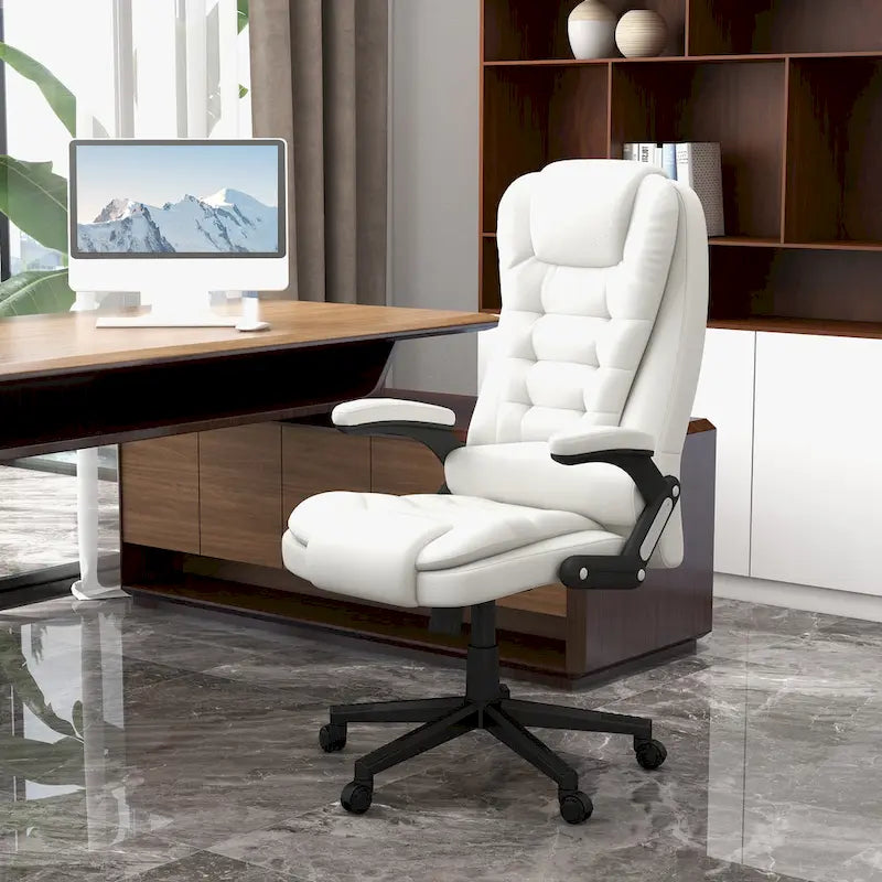 Chaise de bureau de massage vibrant à dossier haut avec 6 points de vibration, fauteuil d'ordinateur inclinable et chauffant avec accoudoir et télécommande