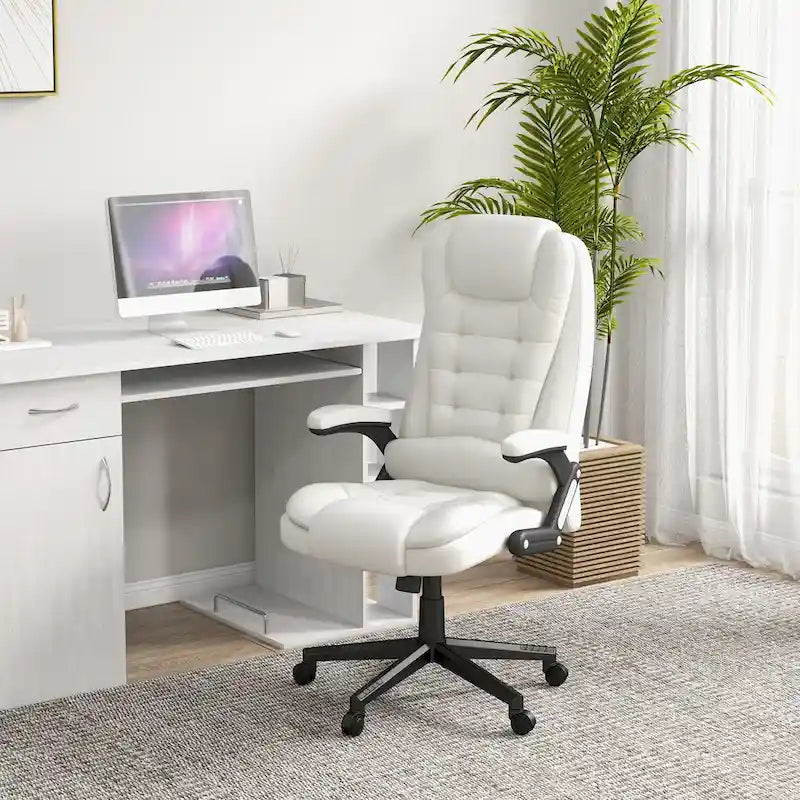 Chaise de bureau de massage vibrant à dossier haut avec 6 points de vibration, fauteuil d'ordinateur inclinable et chauffant avec accoudoir et télécommande