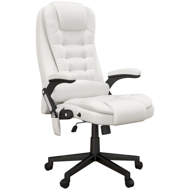 Chaise de bureau de massage vibrant à dossier haut avec 6 points de vibration, fauteuil d'ordinateur inclinable et chauffant avec accoudoir et télécommande