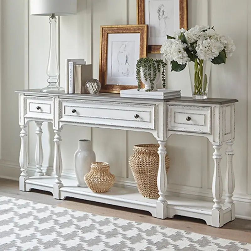 Table console de couloir 183 cm Magnolia Manor Antique White & Weathered Bark
