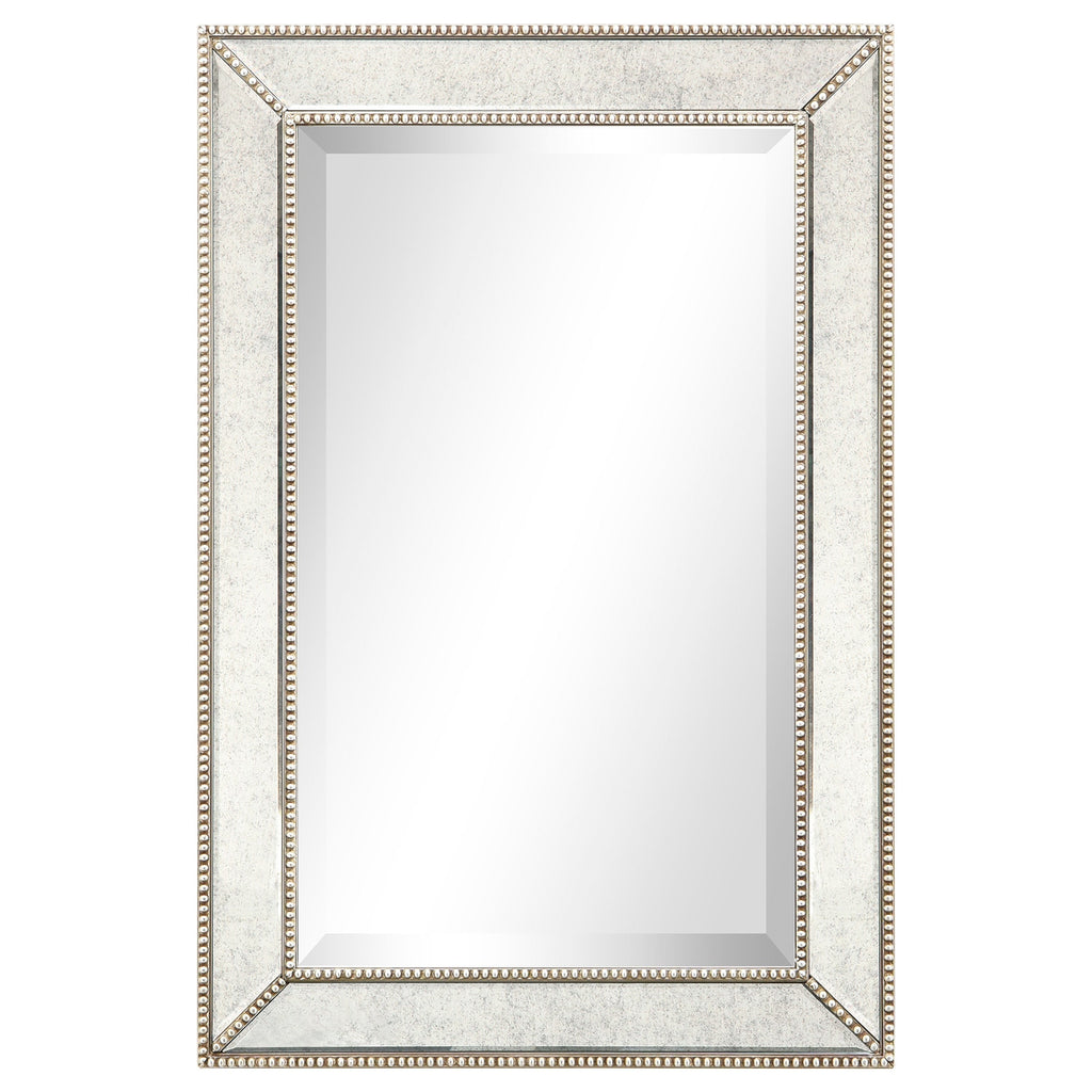 Miroir mural rectangulaire biseauté avec perles champagne - Transparent