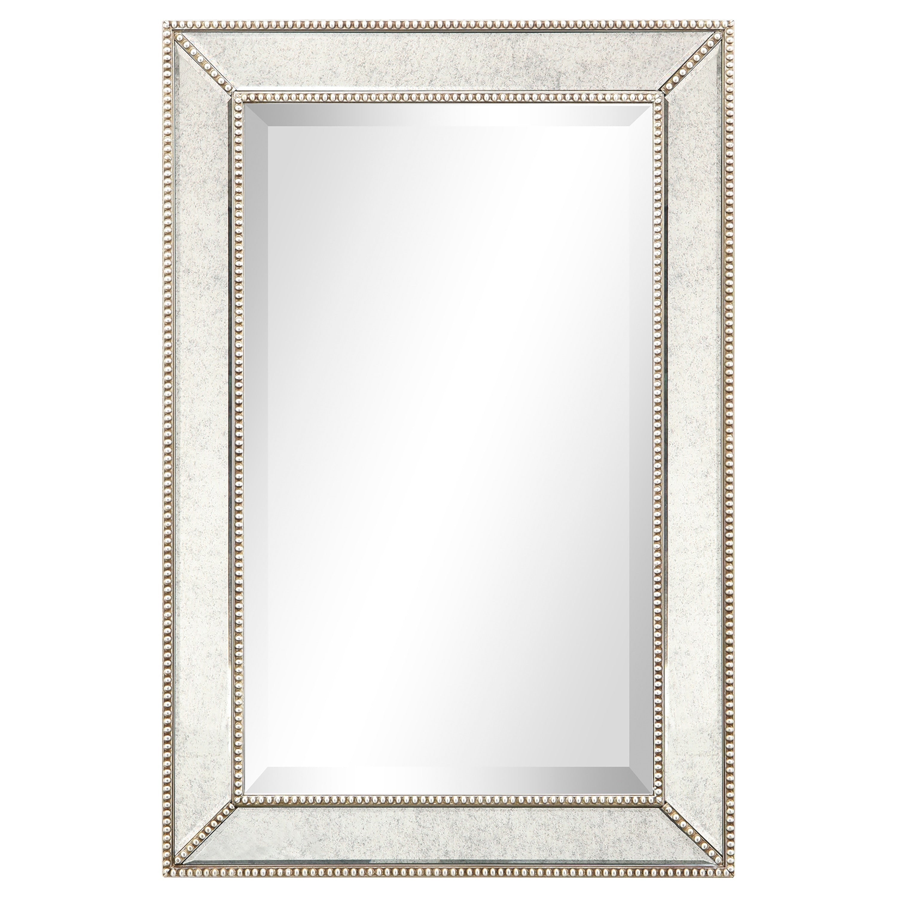 Miroir mural rectangulaire biseauté avec perles champagne - Transparent