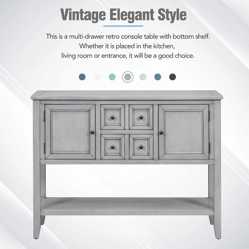 Buffet commode de style rétro en bois avec étagère inférieure, facile à assembler, pour salon, cuisine, entrée