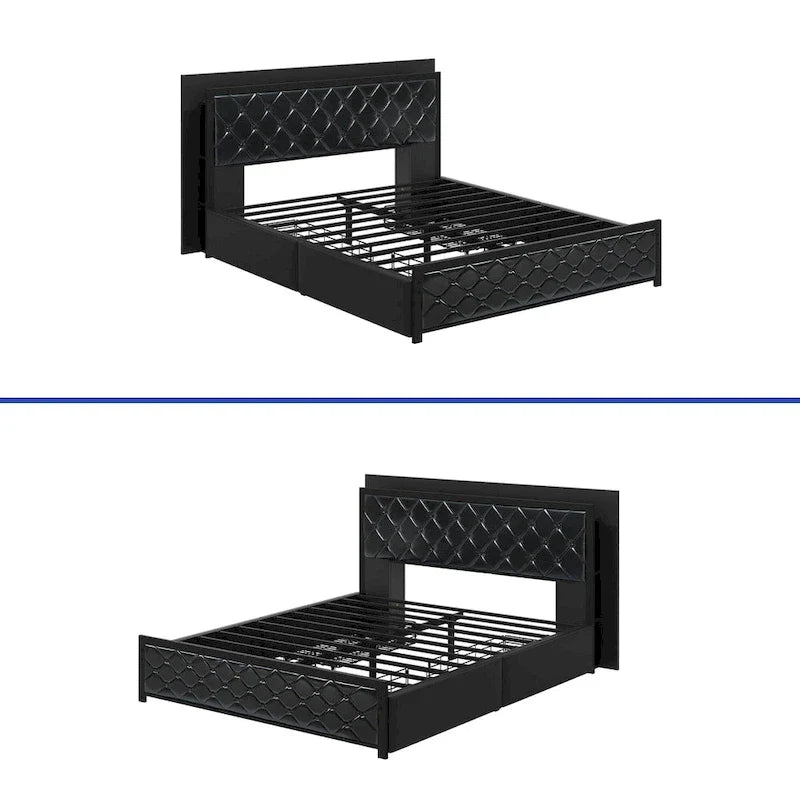 Moasis Lit Double en PU avec LED Cadre de Lit Capitonne Plateforme