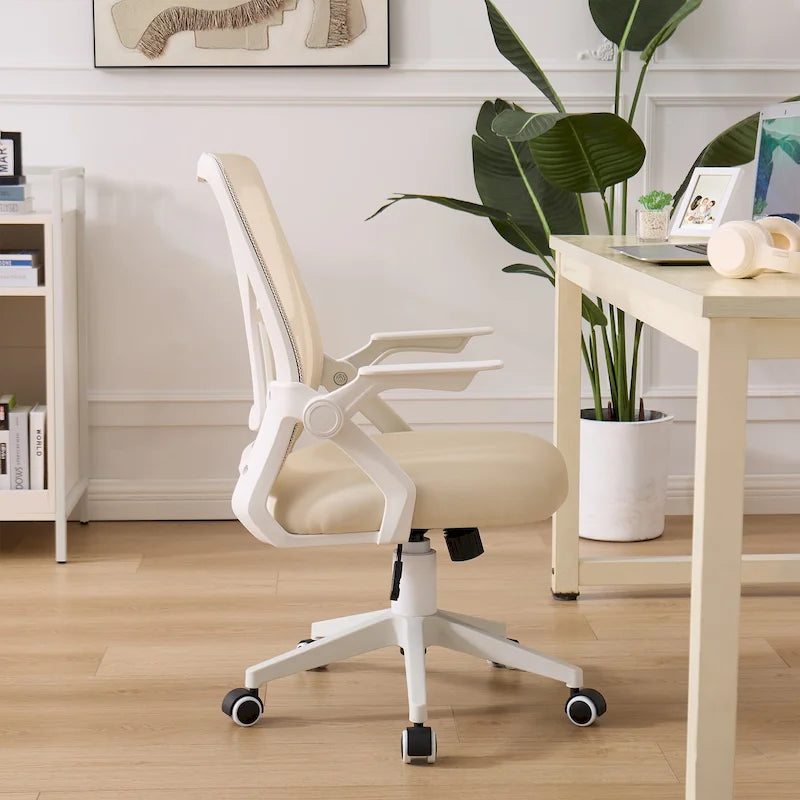 Javlergo Chaise de Bureau Dossier Mi-Hauteur Pivotante avec Support Lombaire, Fauteuil de Bureau Ergonomique en Maille avec Accoudoirs