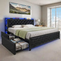 Moasis Lit Double en PU avec LED Cadre de Lit Capitonne Plateforme