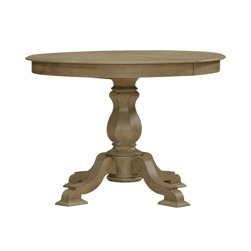 Table à dîner ronde sur pied Magnolia Manor avec rallonges escamotables - 2 finitions