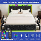 Moasis Lit Double en PU avec LED Cadre de Lit Capitonne Plateforme