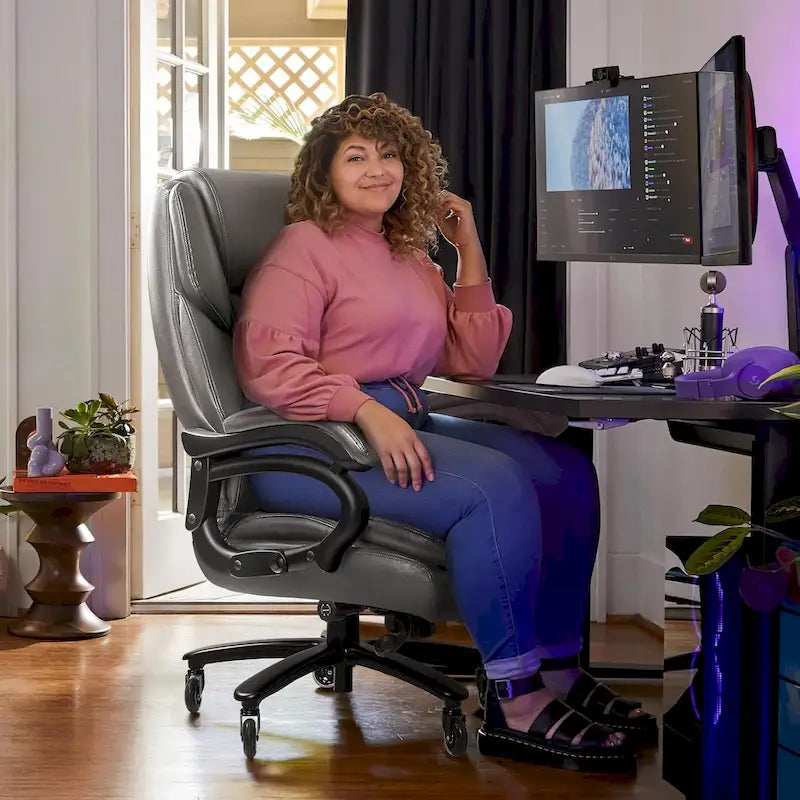 Chaise de bureau de direction Bossin grande taille et forte, 500 lb, avec support lombaire réglable, chaise ergonomique en cuir PU à dossier haut pour ordinateur