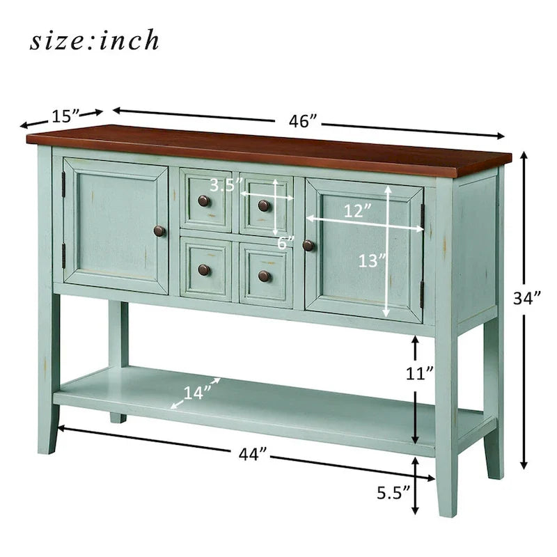 Buffet commode de style rétro en bois avec étagère inférieure, facile à assembler, pour salon, cuisine, entrée